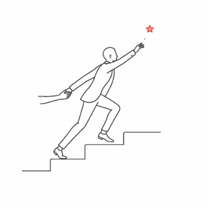 businessman climbing stars uncertain about results